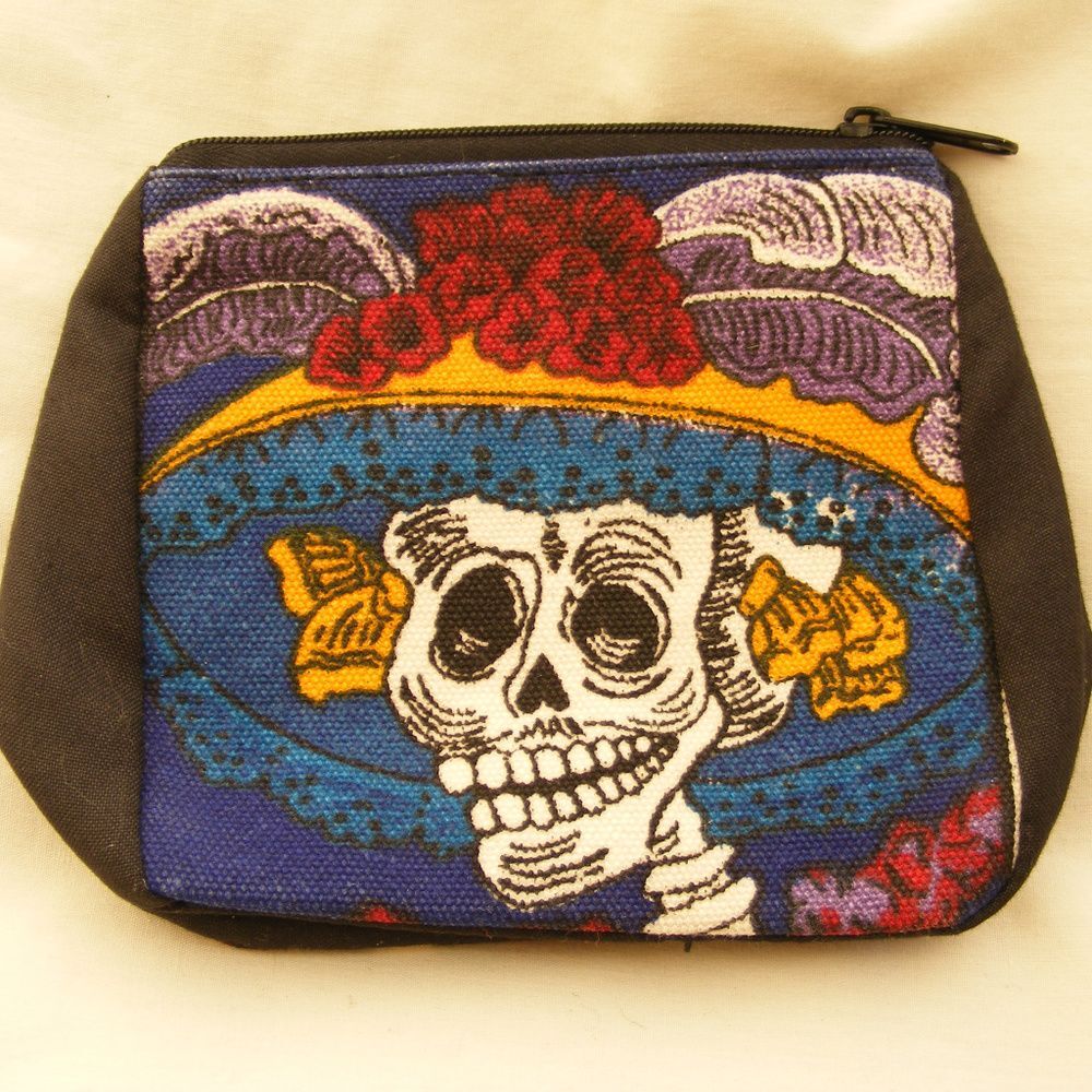 DIA DE LOS MUERTOS Sm bag, 4.75x4.5x2.5 Southern Belle, Zipper, Canvas